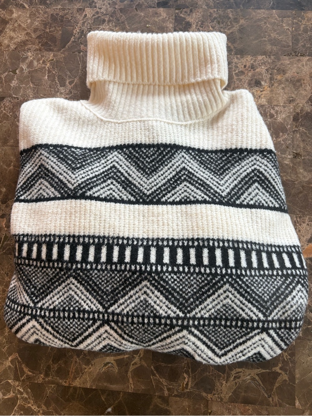 Pink Rose Cream Turtleneck Sweater with Black Geometric Stripes - Picture 6 of 9